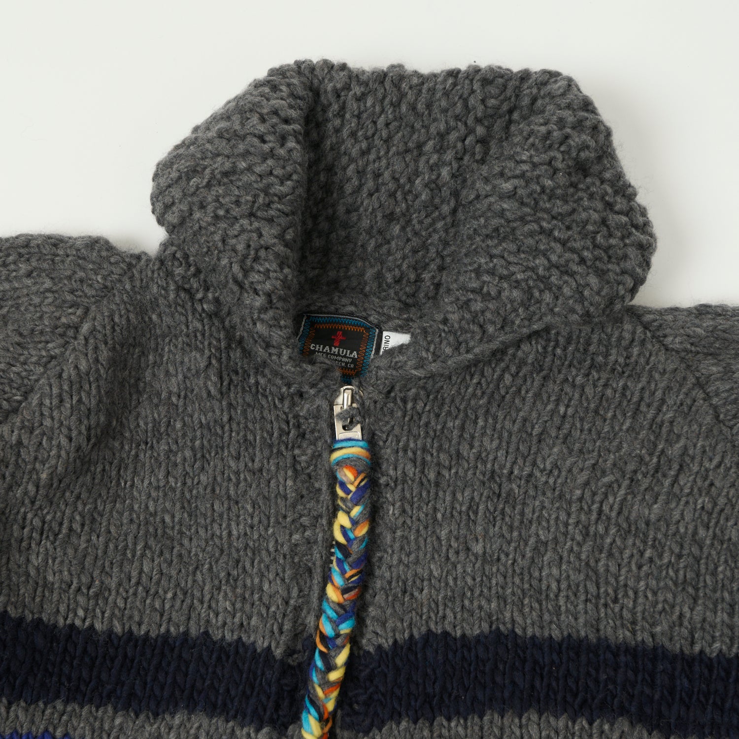 Chamula Striped Zip Through Cardigan - Grey/Multi