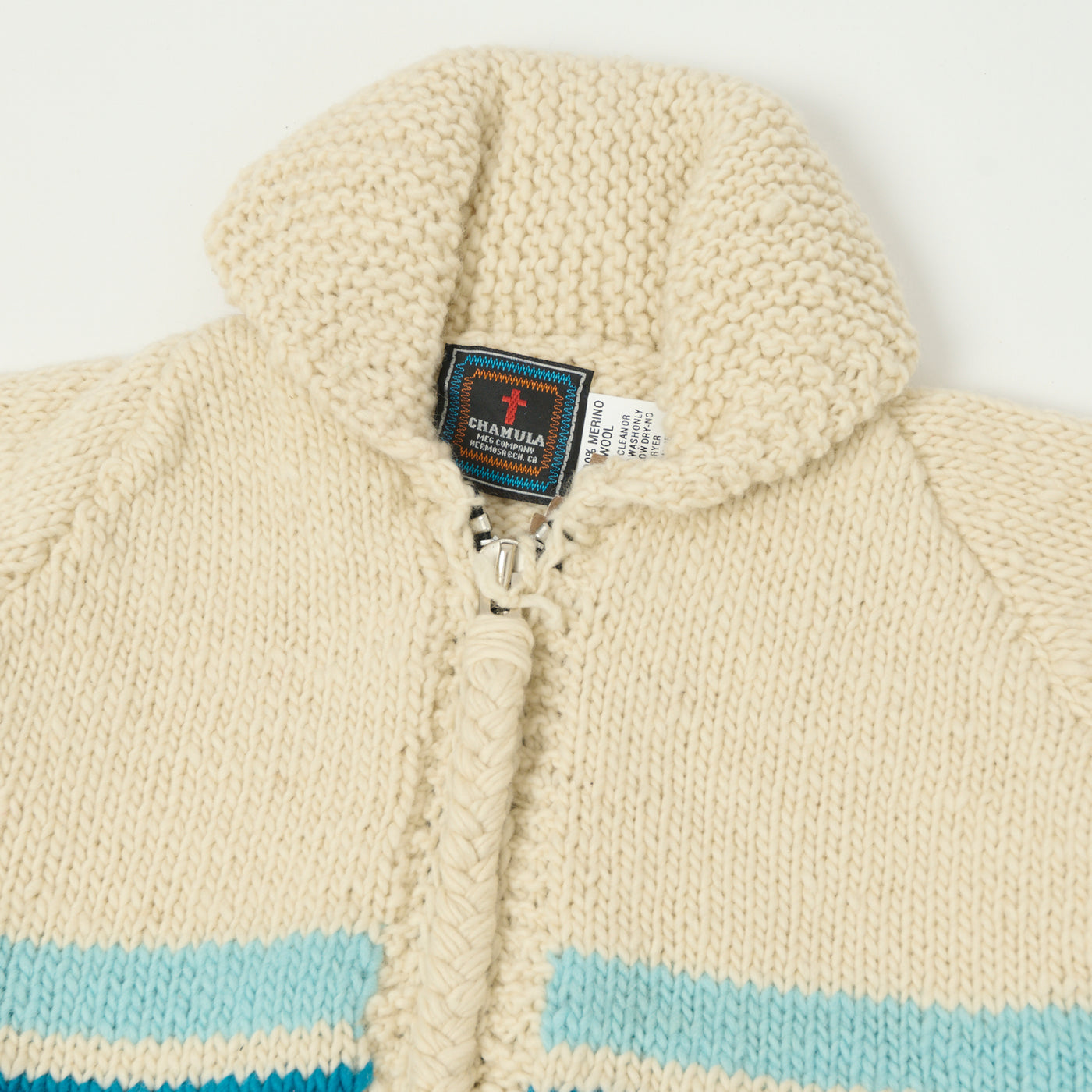 Chamula Striped Zip Through Cardigan - Ivory/Multi