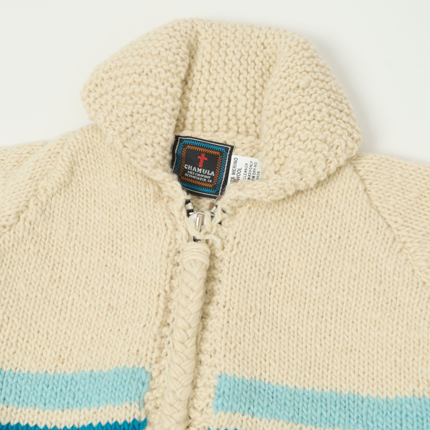 Chamula Striped Zip Through Cardigan - Ivory/Multi