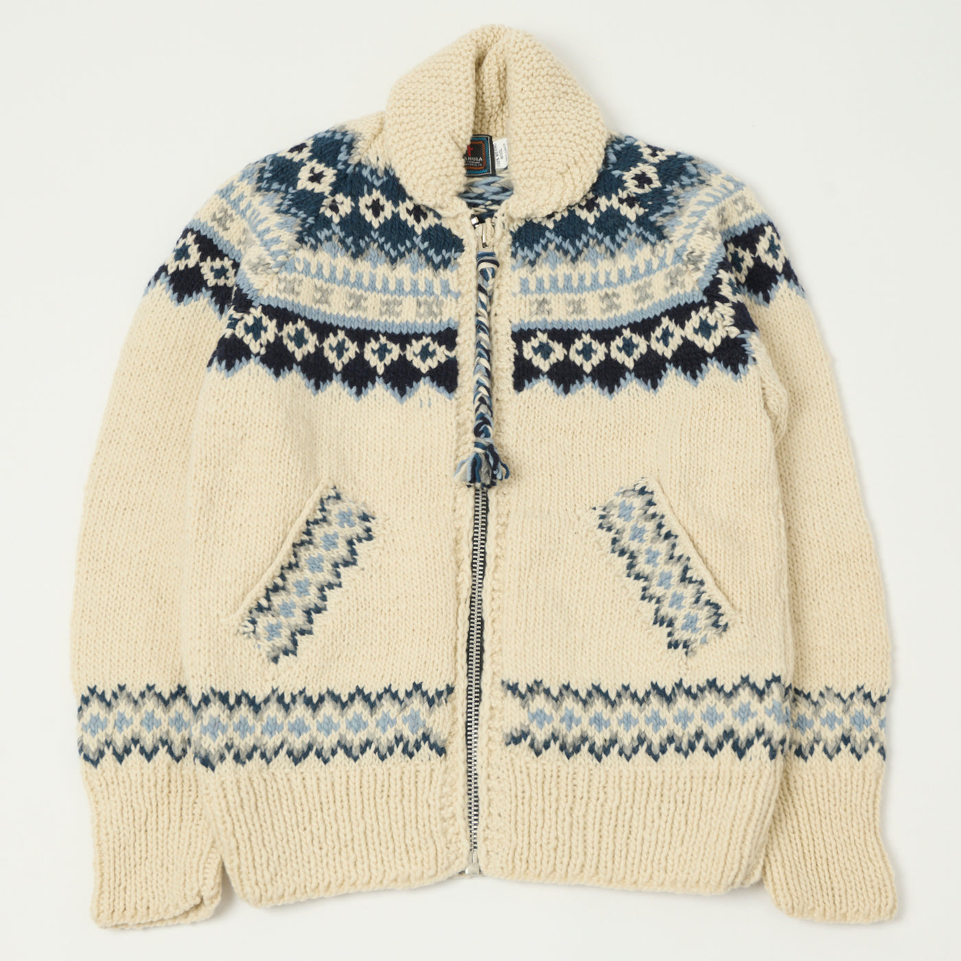 Chamula Zip Through Cardigan 'Fairisle #3' - Ivory