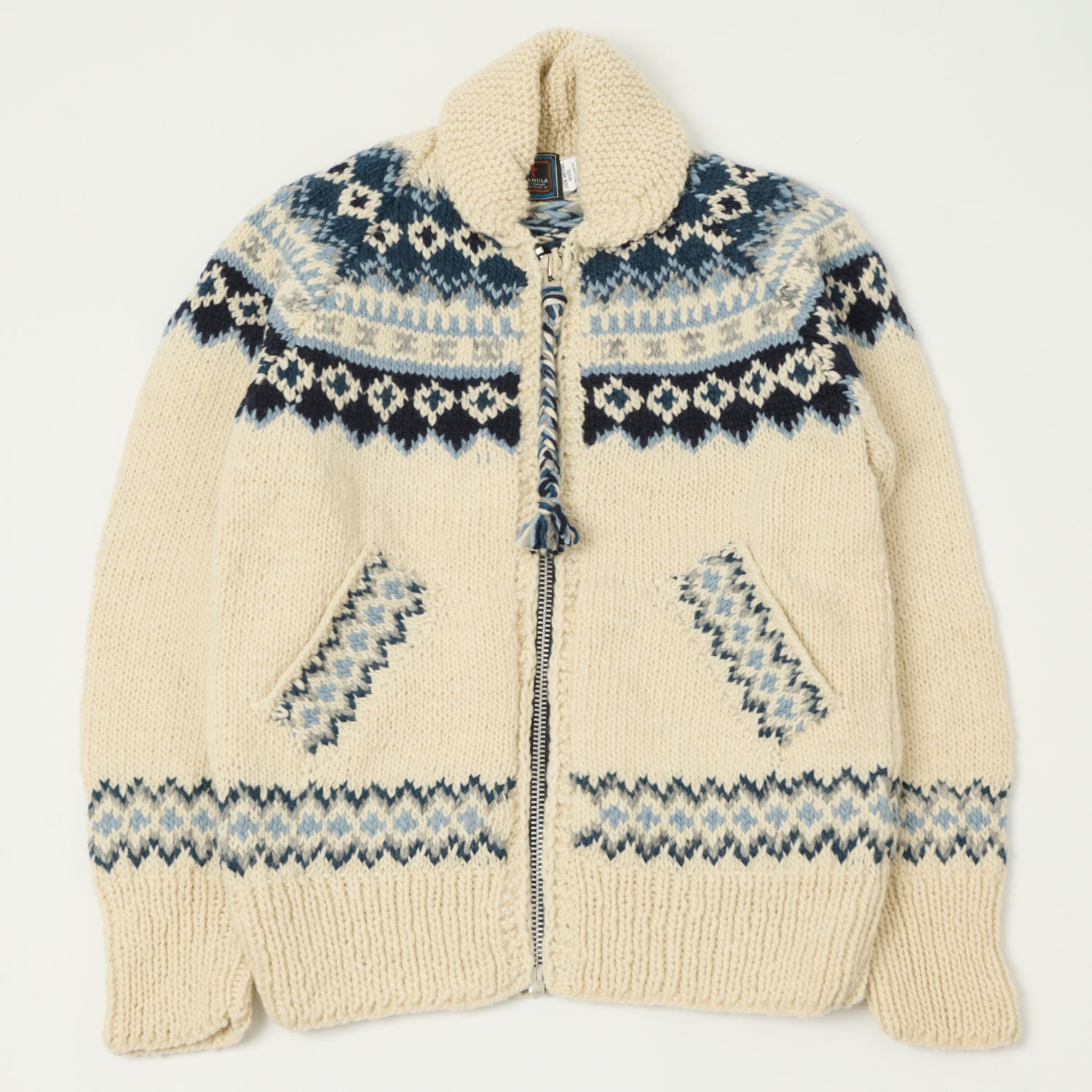 Chamula Zip Through Cardigan 'Fairisle #3' - Ivory