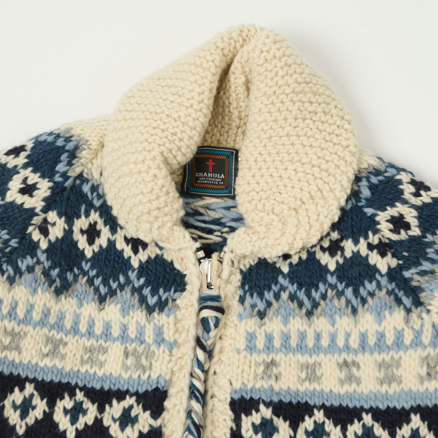 Chamula Zip Through Cardigan 'Fairisle #3' - Ivory
