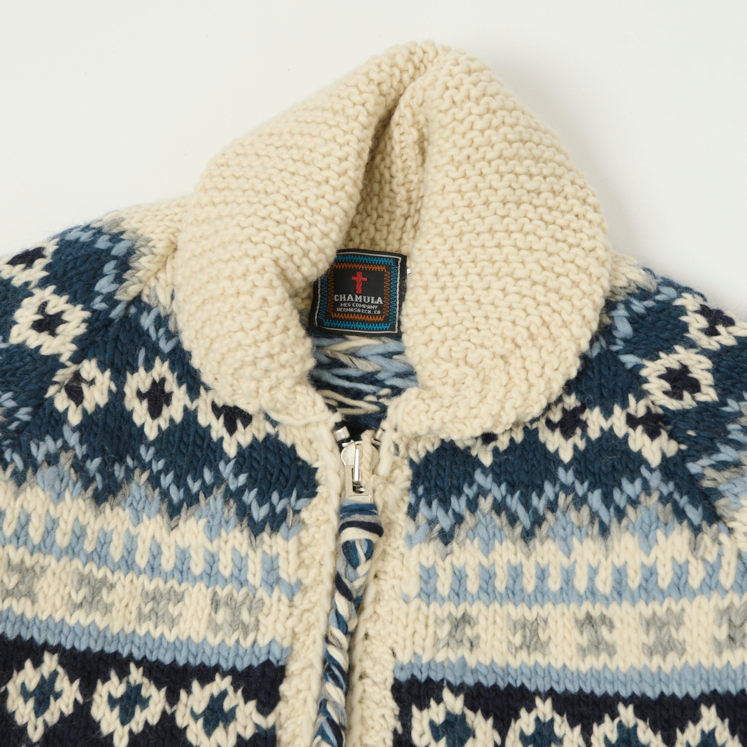 Chamula Zip Through Cardigan 'Fairisle #3' - Ivory