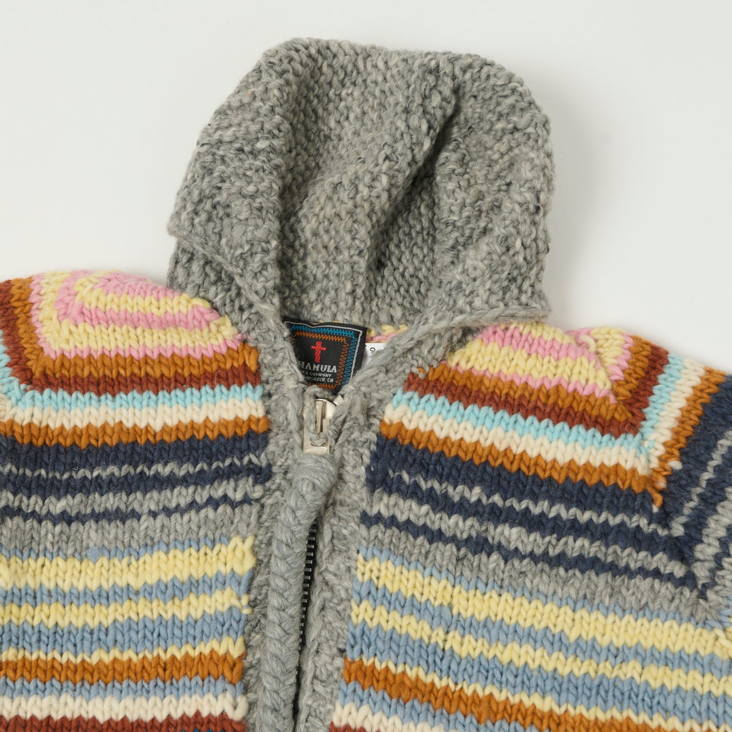 Chamula Zip Through Cardigan 'Multi Stripe' - Pearl Grey/Multi