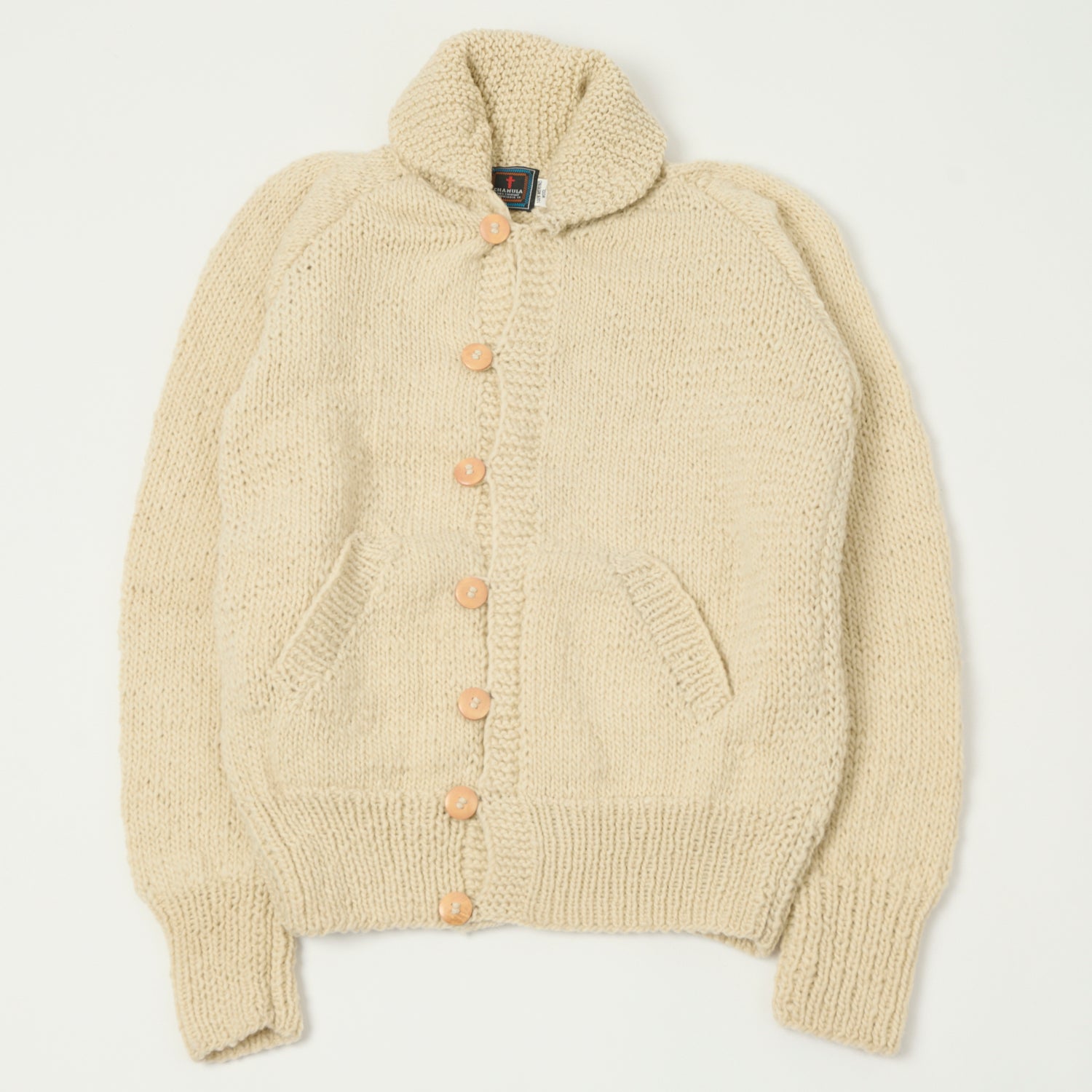 Chamula Shawl Collar Button Up Cardigan Ivory - Main Image