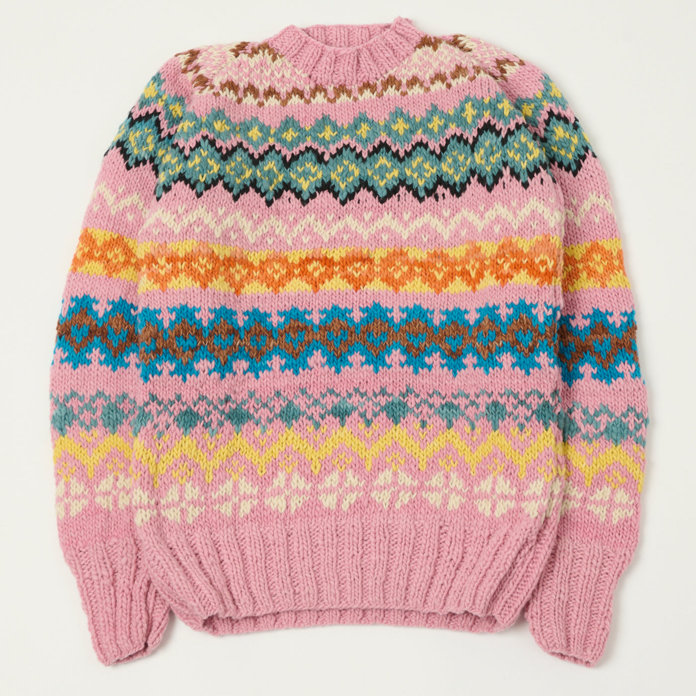 Chamula Pullover Jumper 'Fairisle #8' - Light Pink/Multi
