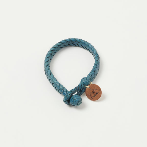 Chamula Flat Wide Woven Leather Bracelet - Indigo Blue