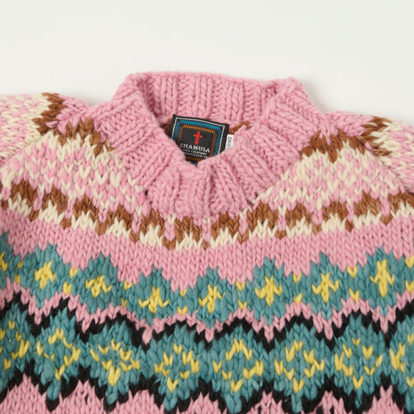 Chamula Fairisle #8 Pullover - Lt Pink/Multi