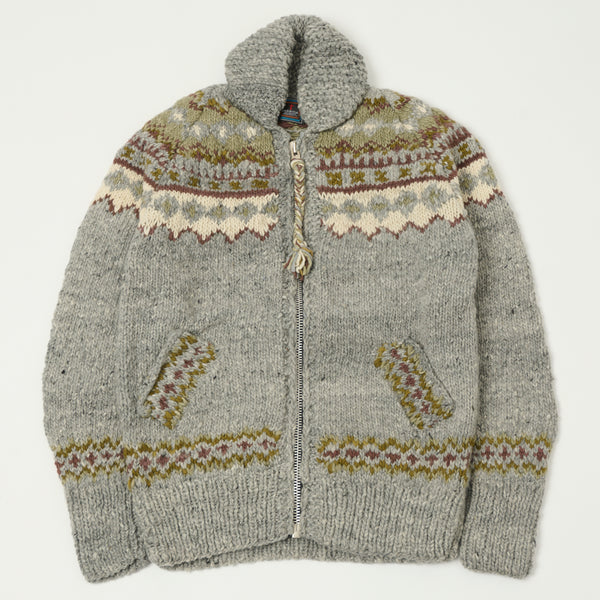 Chamula Fairisle #3 Zipper Cardigan - Pearl Grey