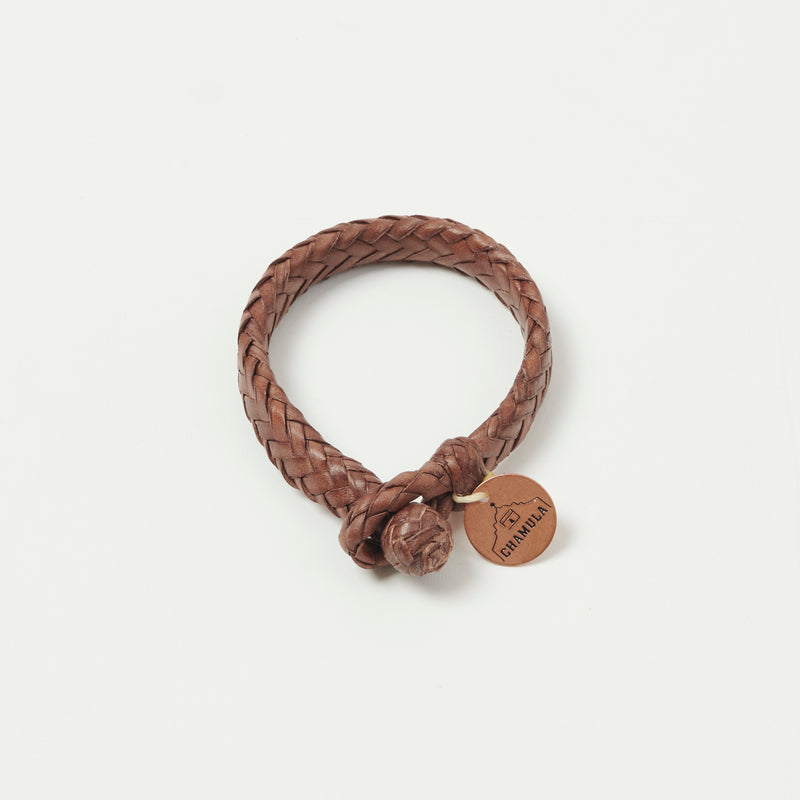 Chamula Flat Wide Woven Leather Bracelet Brown