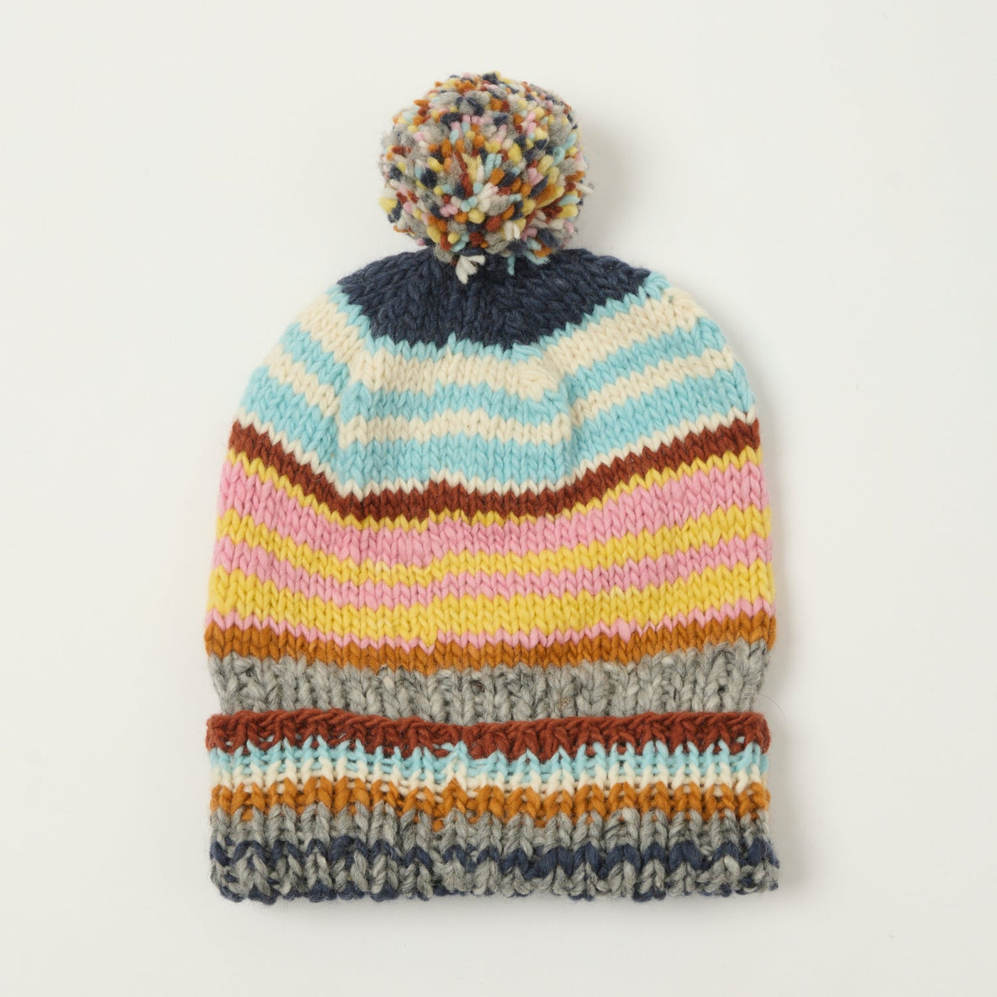 Chamula Double Cuff Beanie 'Multi Stipe' - Grey/Multi