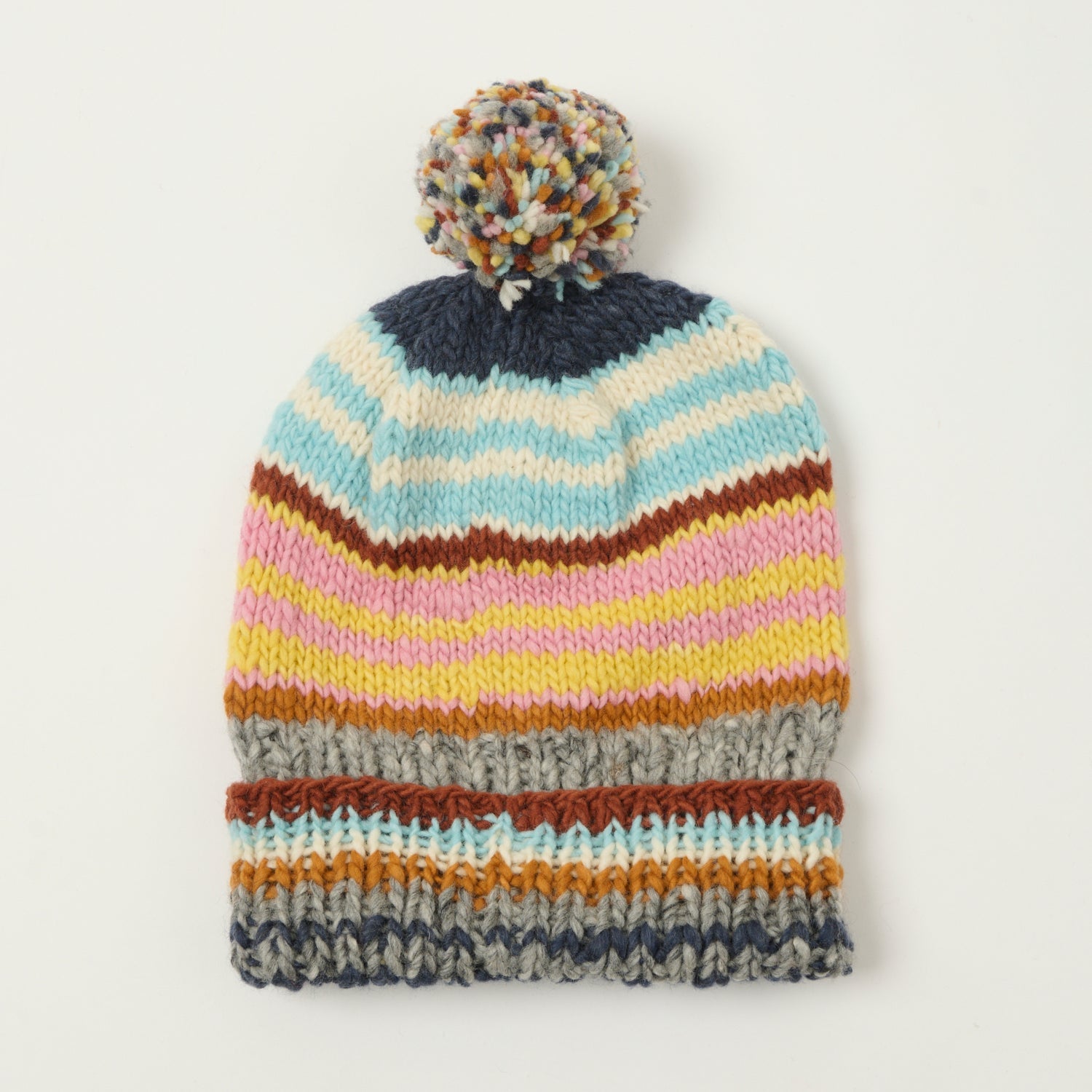Chamula Double Cuff Beanie 'Multi Stipe' - Grey/Multi
