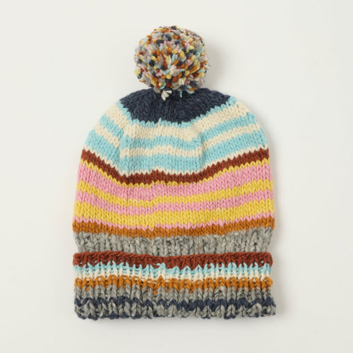 Chamula Double Cuff Beanie 'Multi Stipe' - Grey/Multi
