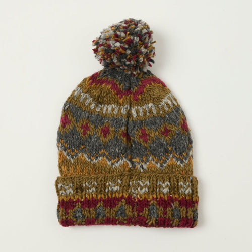 Chamula Double Cuff Beanie 'Fair Isle #3' - Olive/Multi