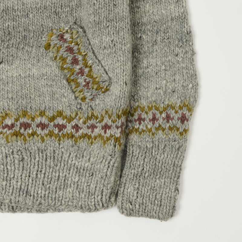 Chamula Fairisle #3 Zipper Cardigan - Pearl Grey