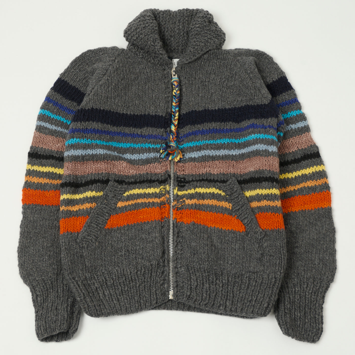Chamula Striped Zip Through Cardigan - Grey/Multi