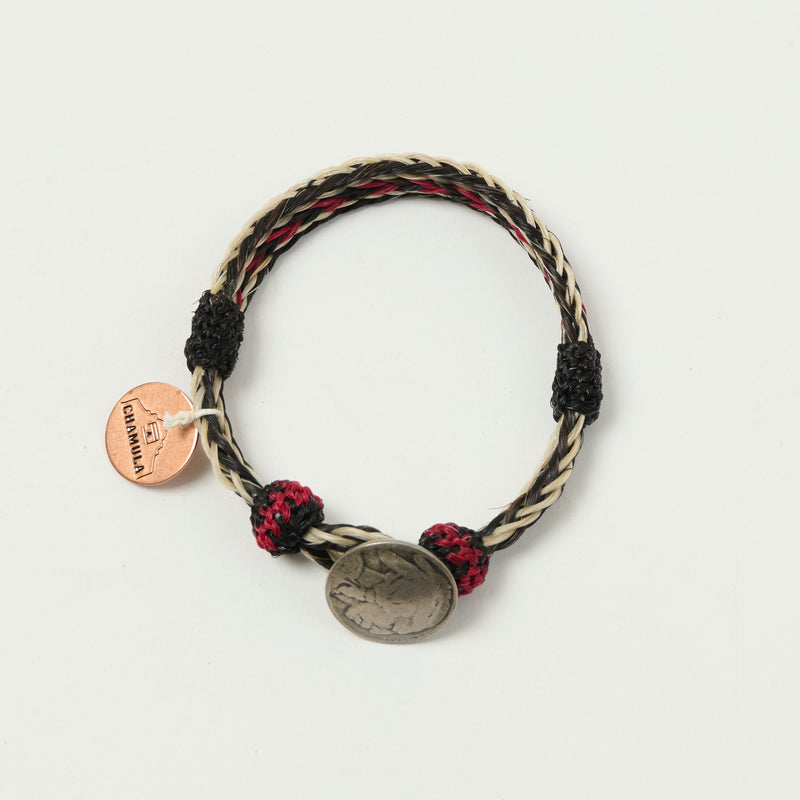 Chamula Horsehair Concho Bracelet - Black/White/Red