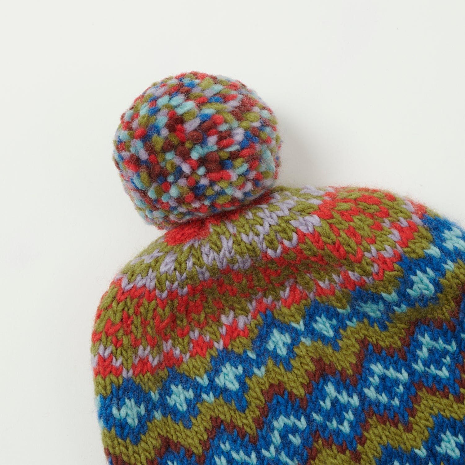 Chamula Double Cuff Beanie 'Fair Isle #8' - Seaweed