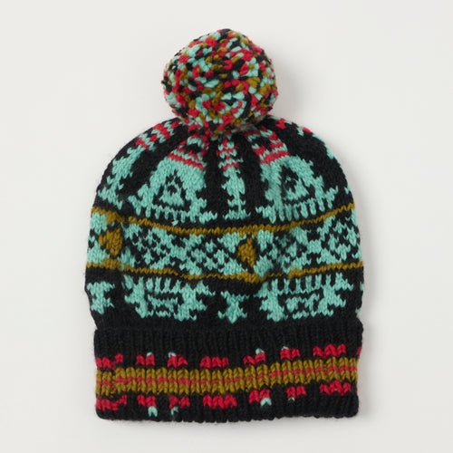 Chamula Double Cuff Beanie 'Navajo #2' - Black/Multi