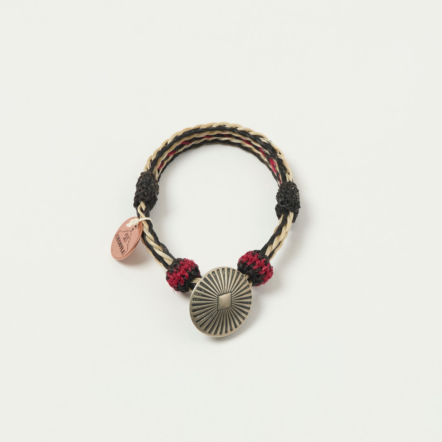 Chamula Horsehair Concho Bracelet - Black/White/Red