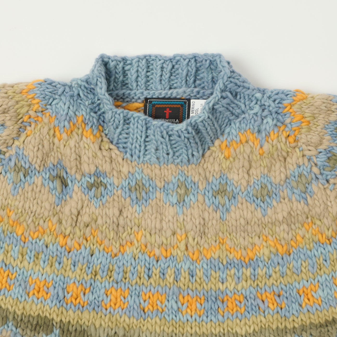 Chamula Merino Wool 'Fair Isle #3' Jumper - Light Indigo