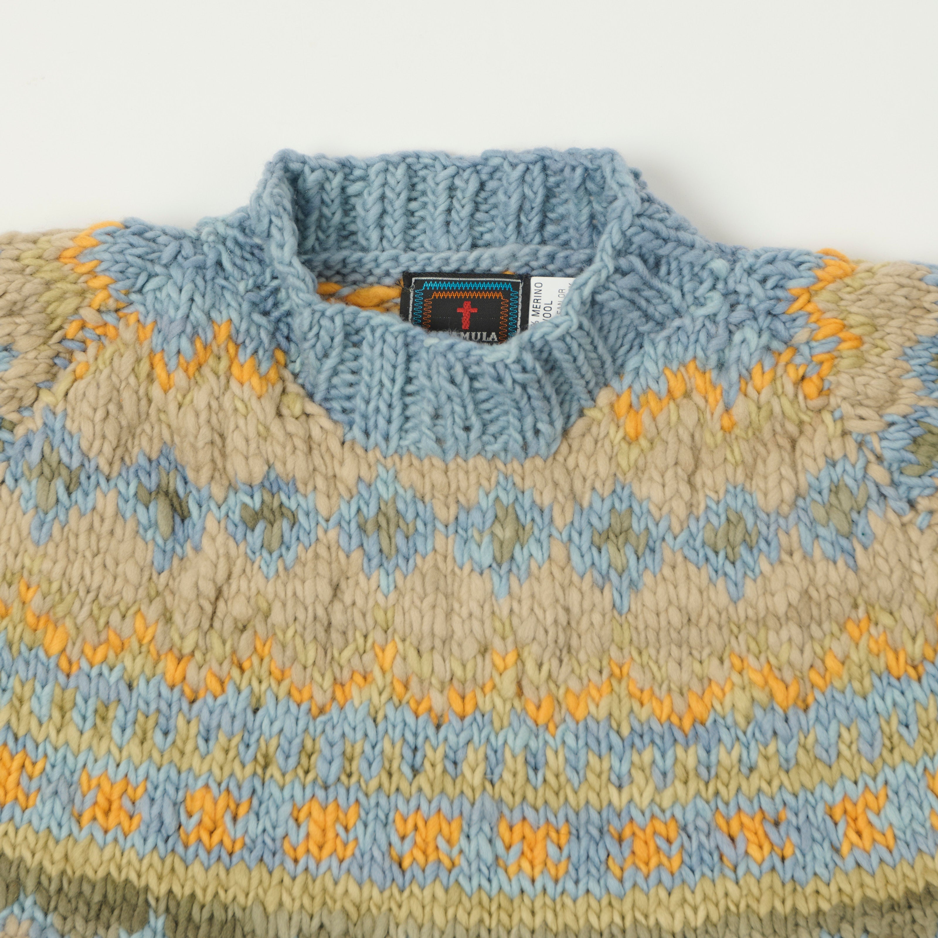 Chamula Merino Wool 'Fair Isle #3' Jumper - Light Indigo