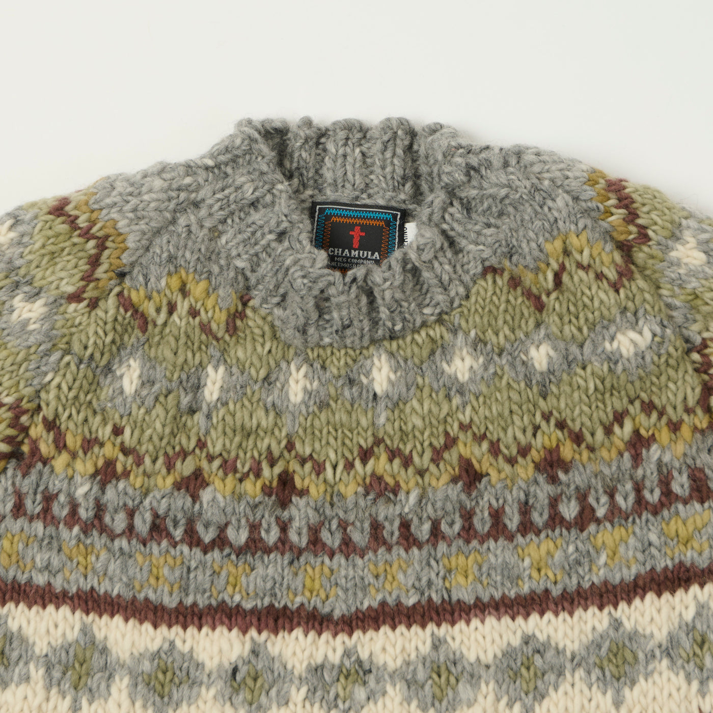 Chamula Merino Wool 'Fair Isle #3' Jumper - Pearl Grey