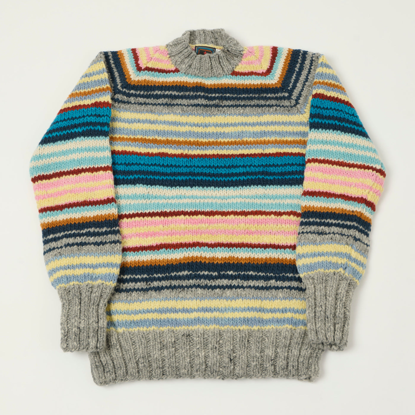 Chamula Merino Wool Multi Stripe Jumper - Pearl Grey