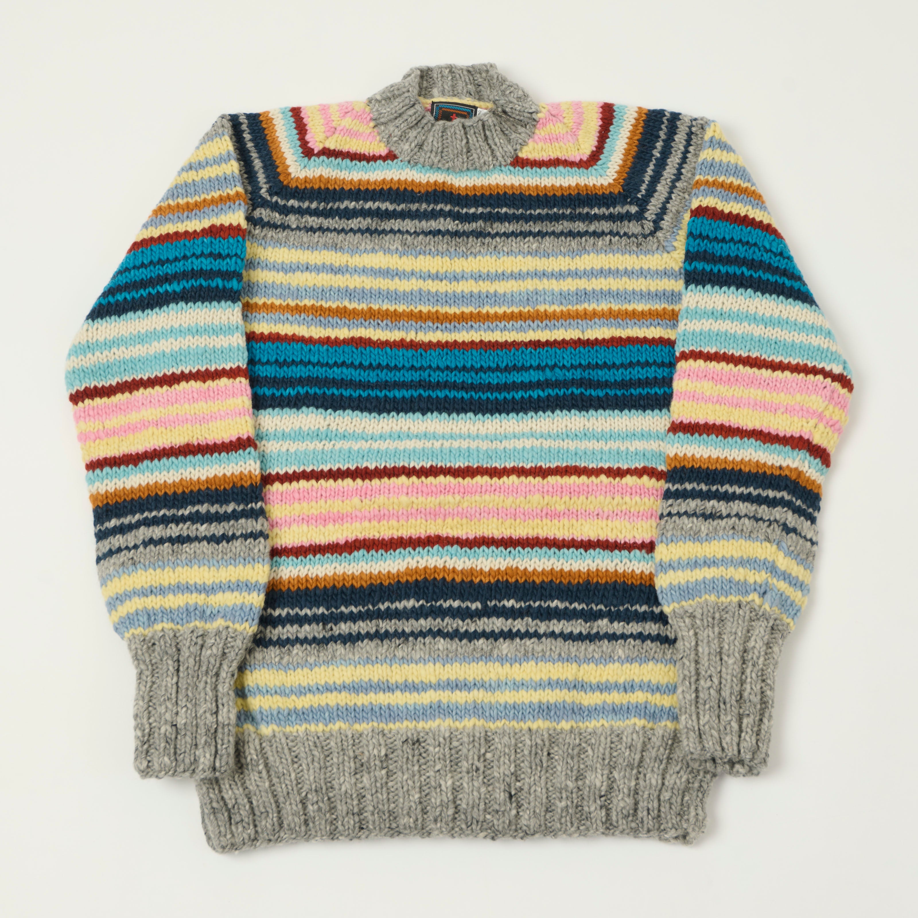 Chamula Merino Wool Multi Stripe Jumper - Pearl Grey
