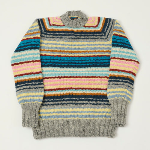 Chamula Merino Wool Multi Stripe Jumper - Pearl Grey