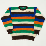 Drake's Striped Brushed Shetland Crew - Brown/Blue/Orange