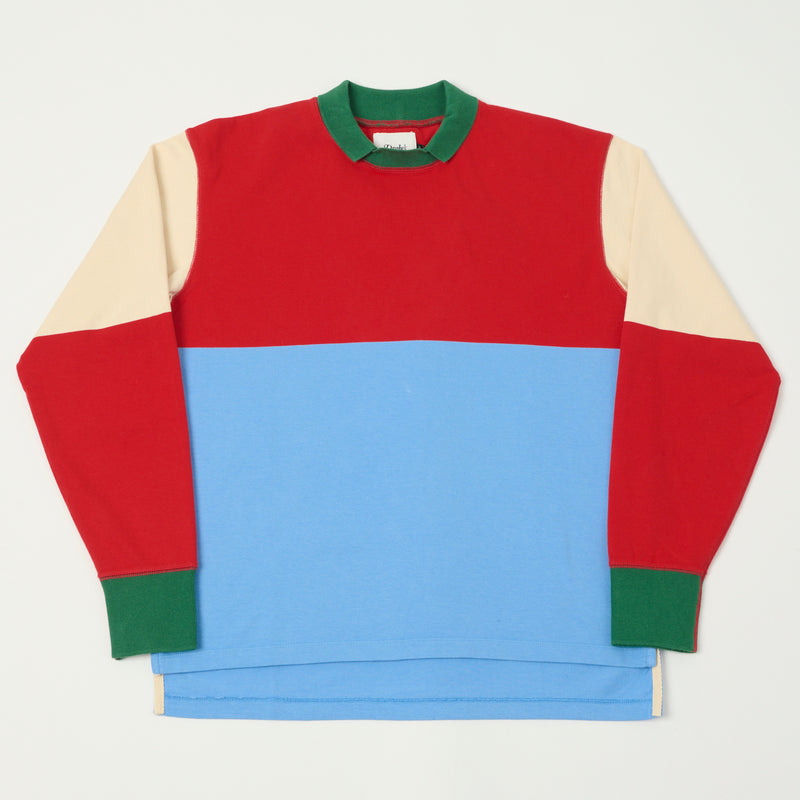 Drake's Half Block L/S Mock Neck Rugby Shirt - Red/Blue/Green