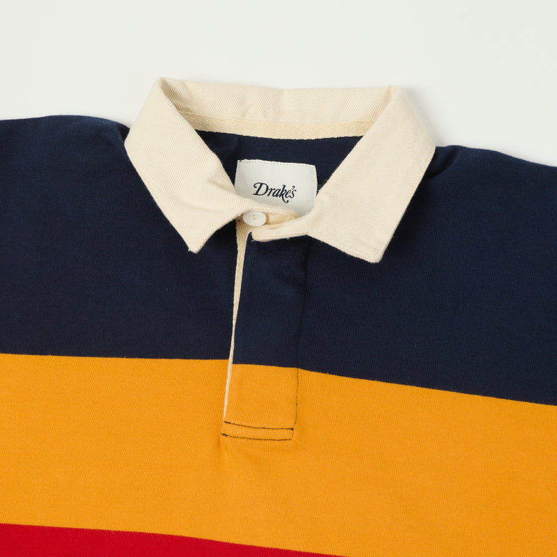 Drake's Half Block Multi Stripe L/S Rugby Shirt - Ecru/Red/Yellow