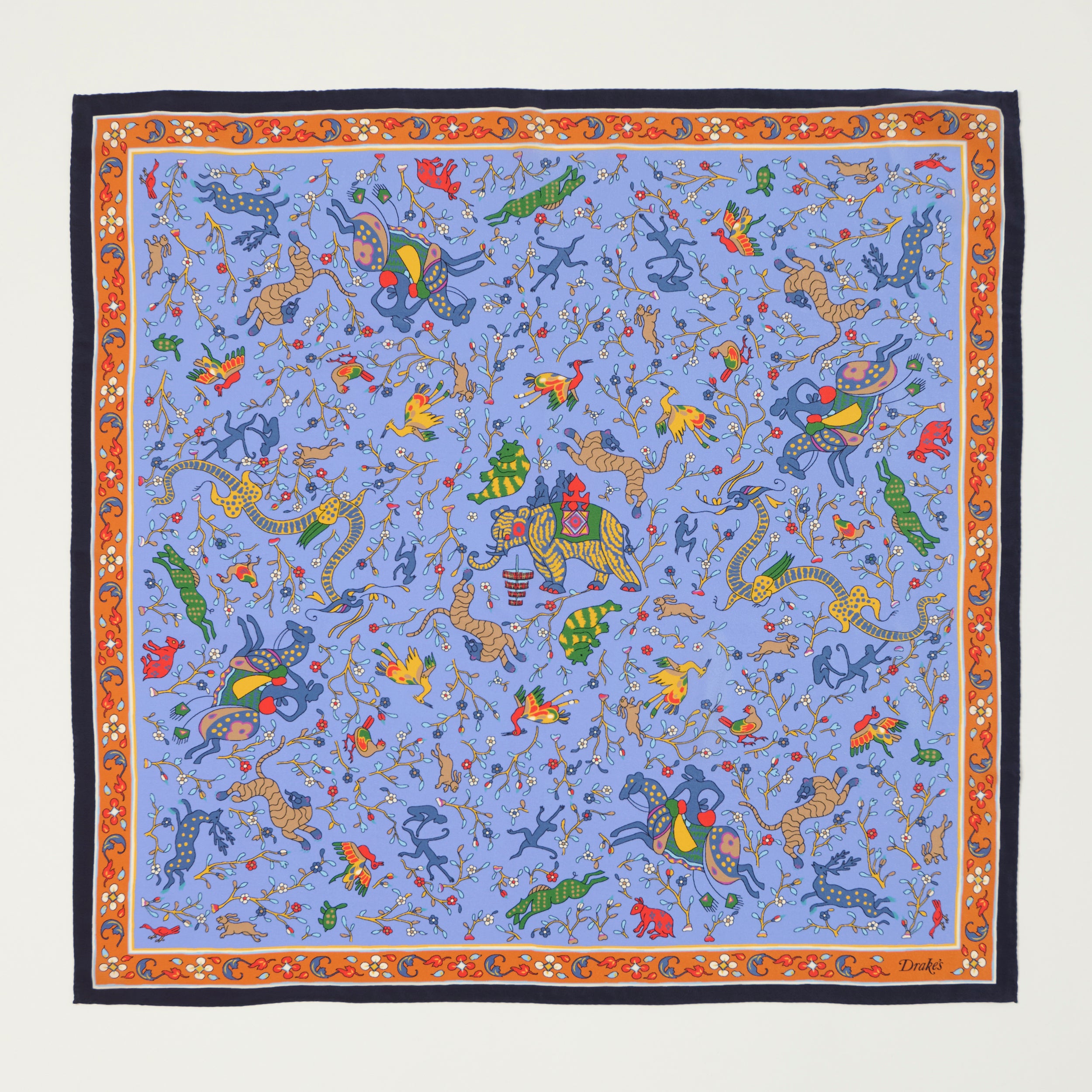 Drake's Floral 'Animals and Flowers' Silk Bandana - Blue