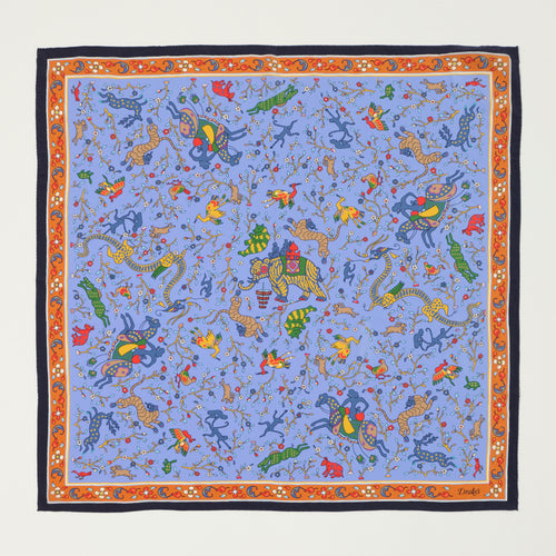 Drake's Floral 'Animals and Flowers' Silk Bandana - Blue