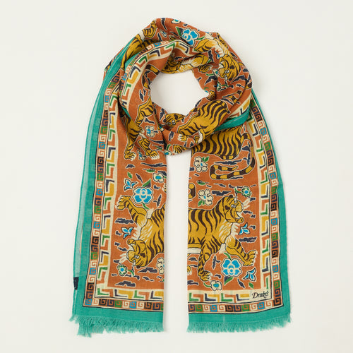 Drake's 'Jumbo Tiger' Printed Wool/Silk Scarf - Orange