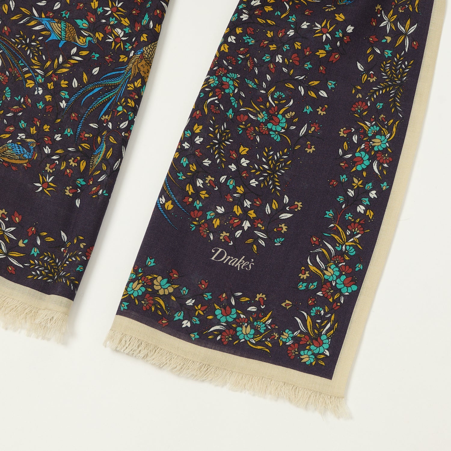Drake's 'Bird of Paradise' Wool/Silk Tubular Scarf - Navy