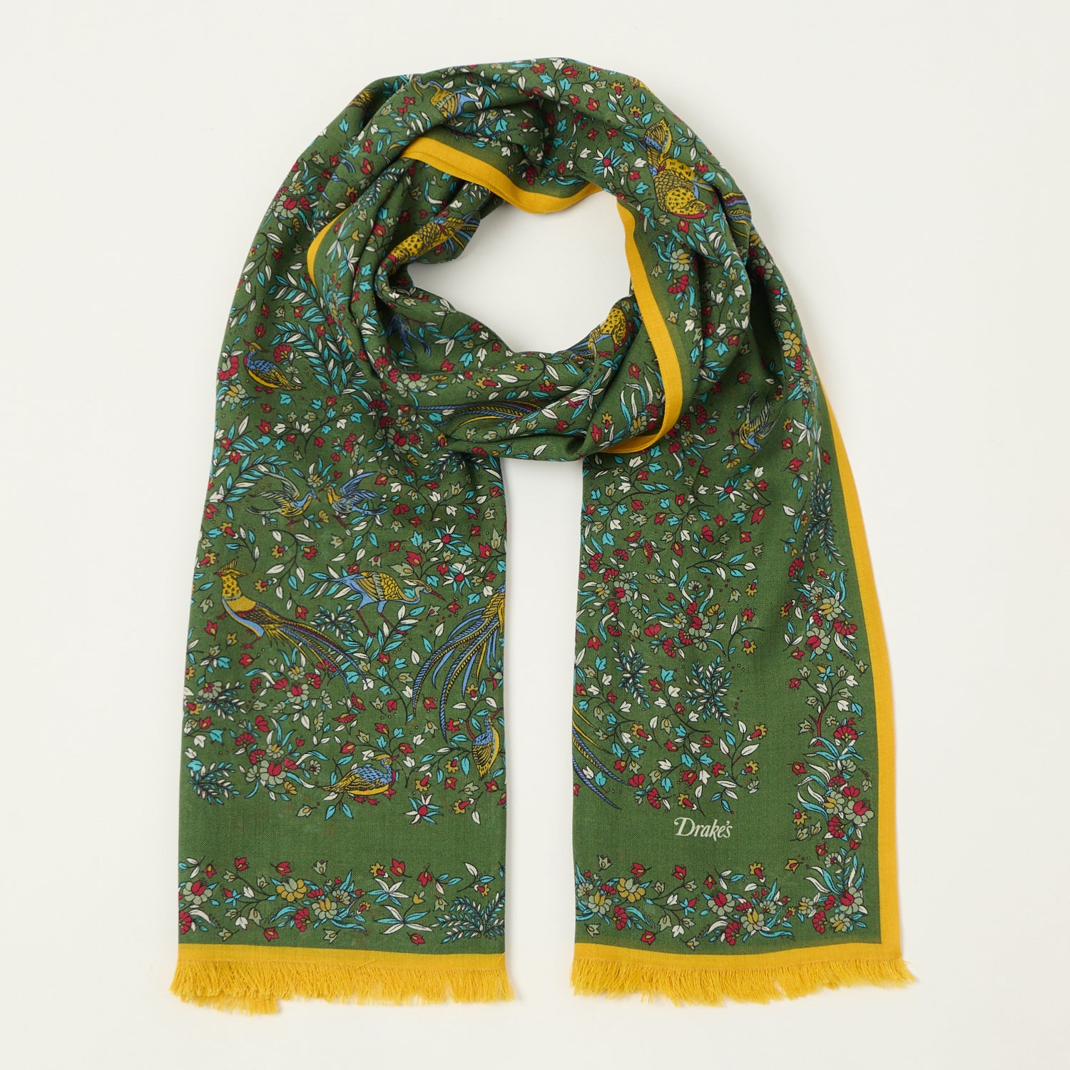 Drake's 'Bird of Paradise' Wool/Silk Tubular Scarf - Green