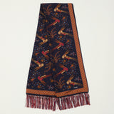 Drake's Birds of Paradise Tubular Silk Tasselled Scarf - Navy