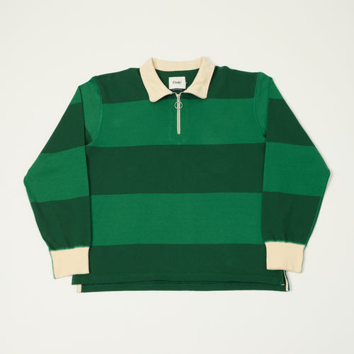 Drake's Block Stripe Quarter Zip Rugby Jumper - Dark Green