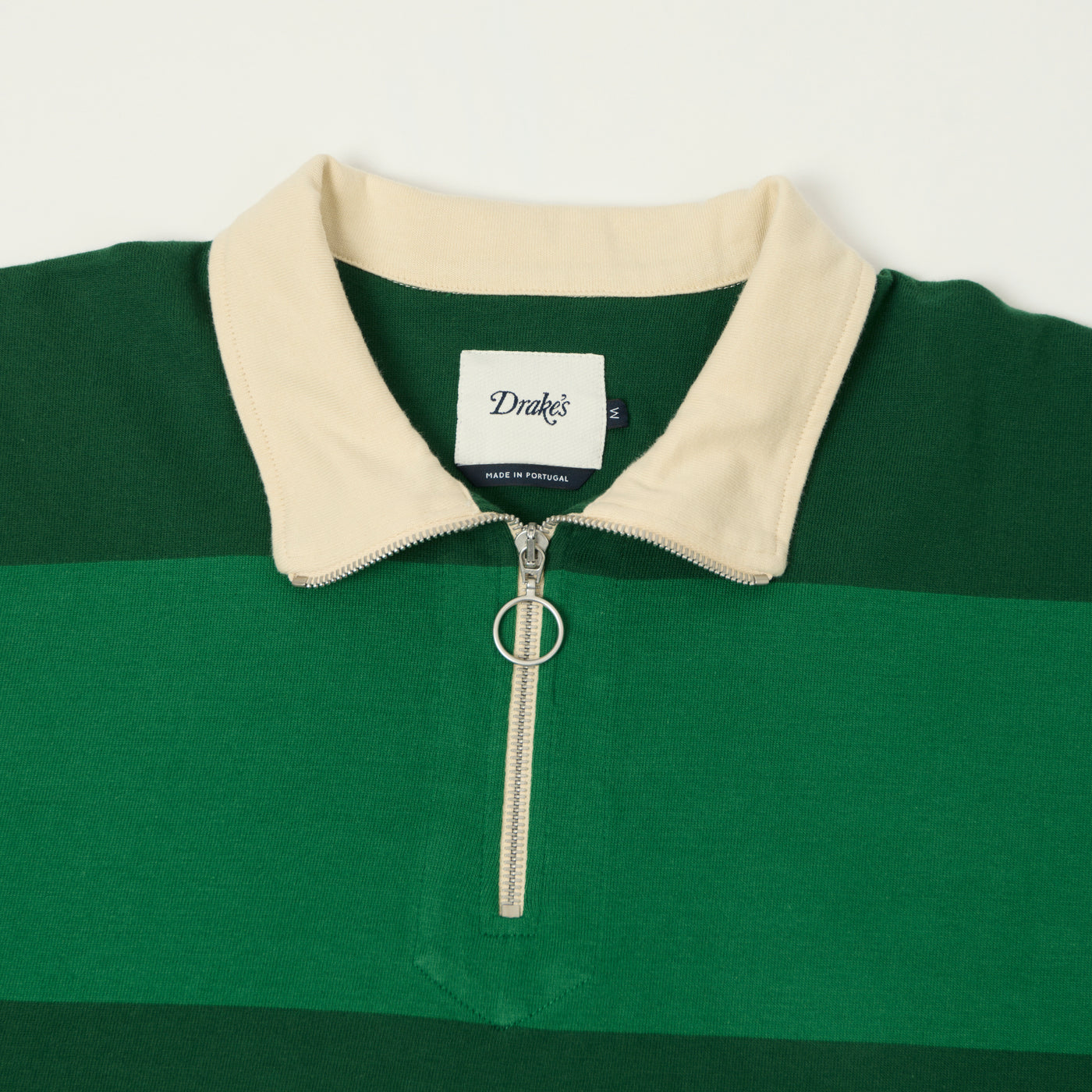 Drake's Block Stripe Quarter Zip Rugby Jumper - Dark Green