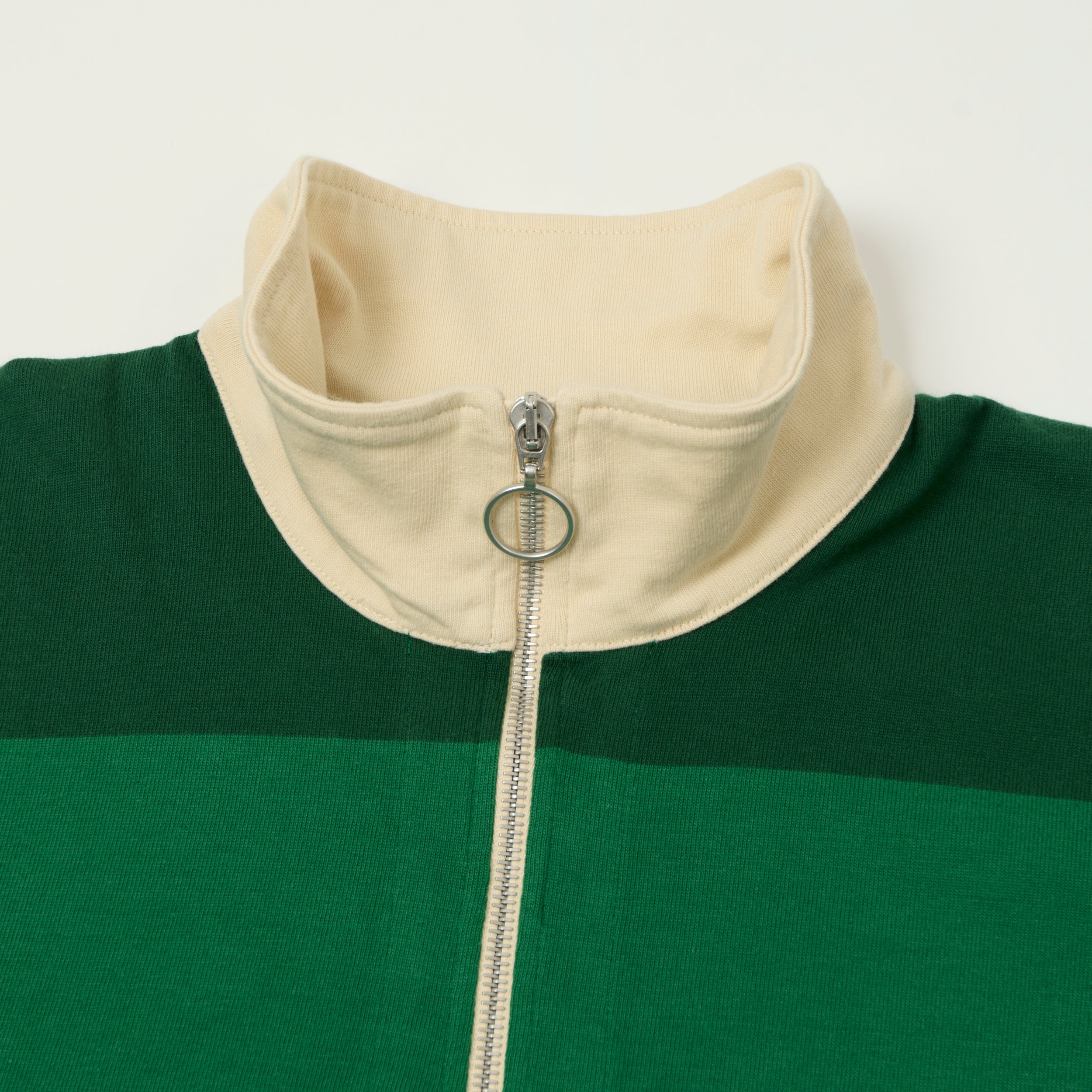Drake's Block Stripe Quarter Zip Rugby Jumper - Dark Green