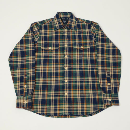 Drake's Brushed Flannel Plaid Work Shirt - Indigo