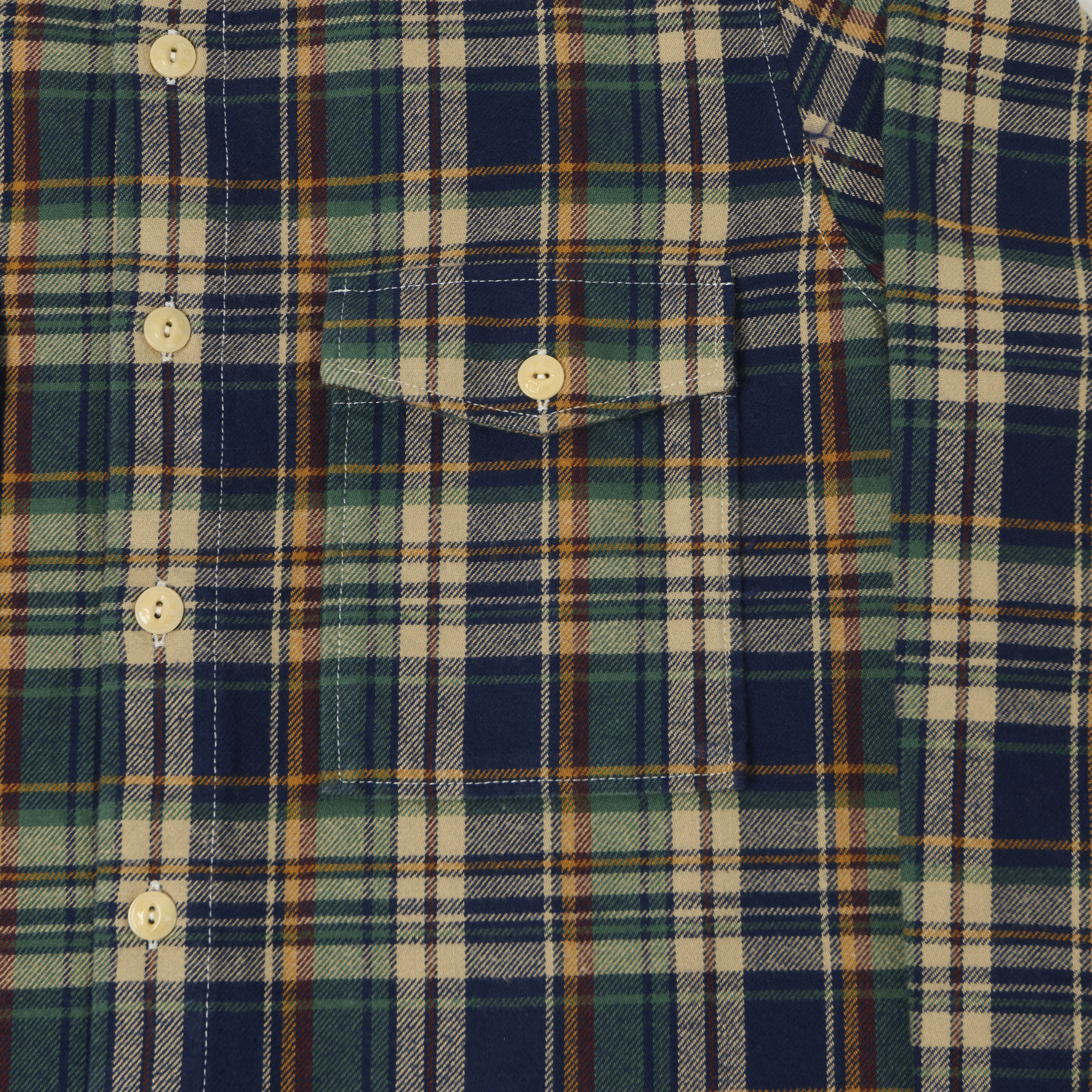 Drake's Brushed Flannel Plaid Work Shirt - Indigo