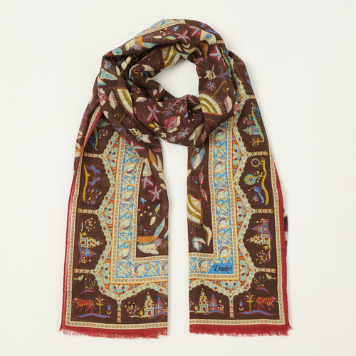 Drake's 'Classic Mogul' Printed Wool/Silk Scarf - Brown/Beige