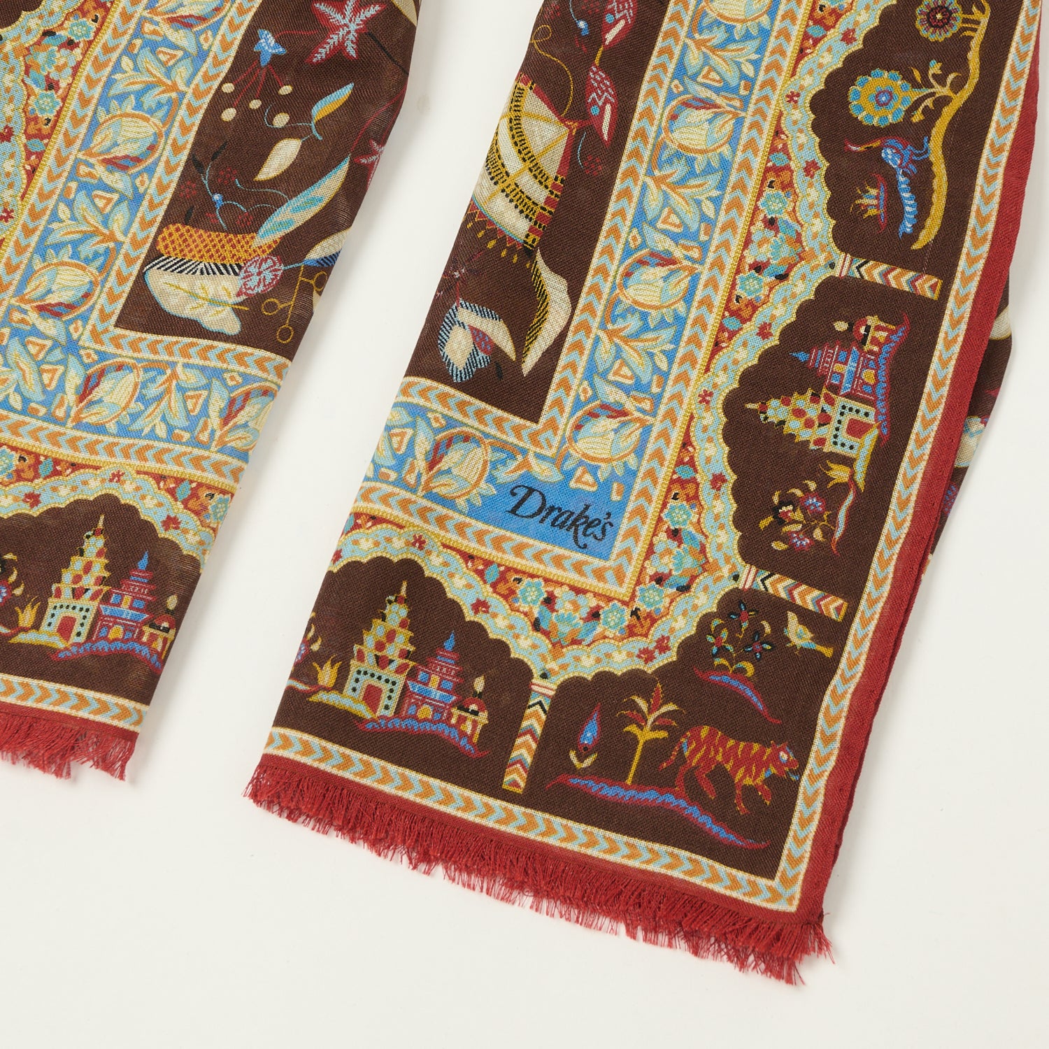 Drake's 'Classic Mogul' Printed Wool/Silk Scarf - Brown/Beige