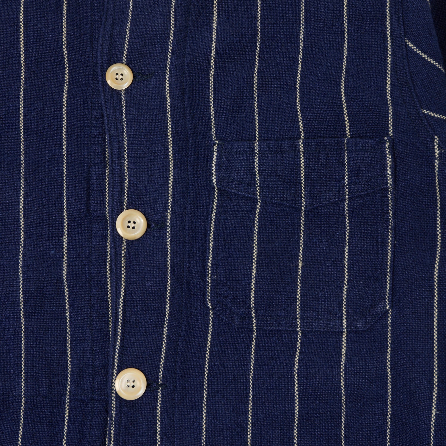 Drake's Heavy Linen Pinstripe Chore Jacket - Navy/White