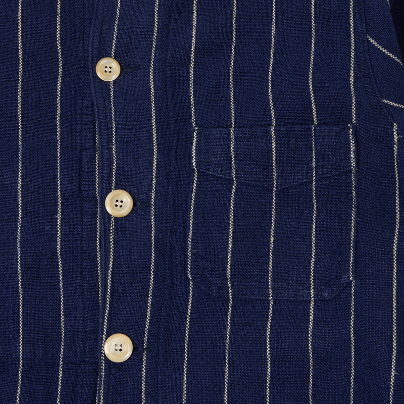 Drake's Pinstripe Heavy Linen Chore Jacket - Navy/White