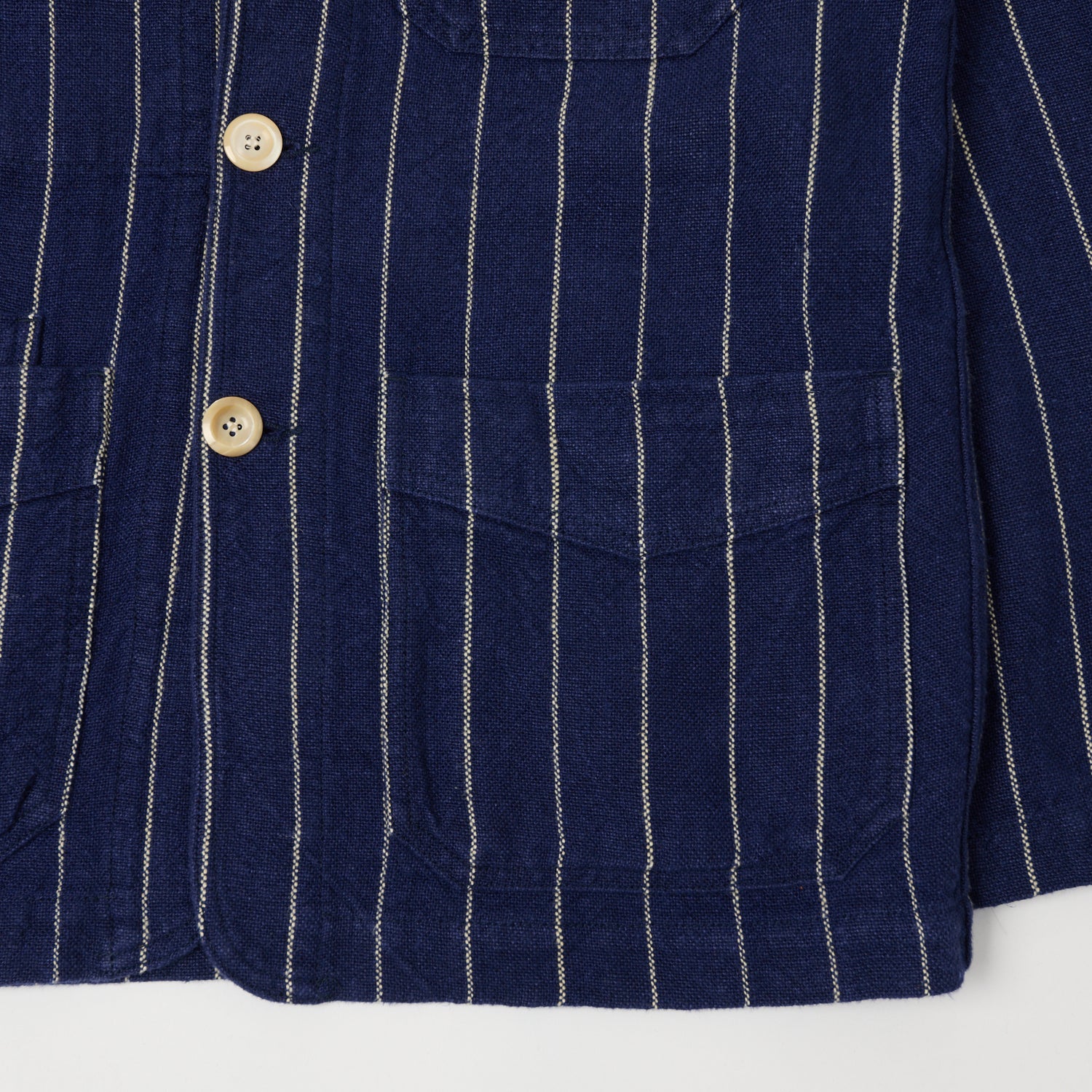 Drake's Heavy Linen Pinstripe Chore Jacket - Navy/White