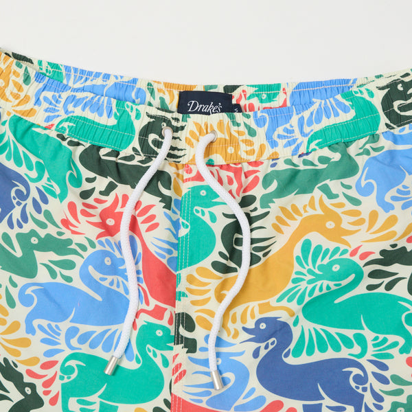 Drake's Ducks Print Drawstring Swim Shorts - Ecru/Multi